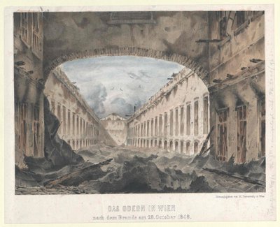 Odeon i Wien efter branden den 28. oktober 1848 (färglitografi) av Unknown artist