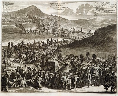 Pilgrimskaravanen från Kairo till Mecka - gravyr av Dapper av Unknown artist