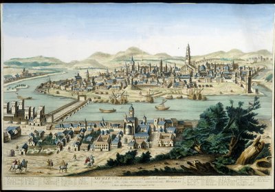 Hamnen och staden Sevilla - gravyr från 1700-talet. av Unknown artist