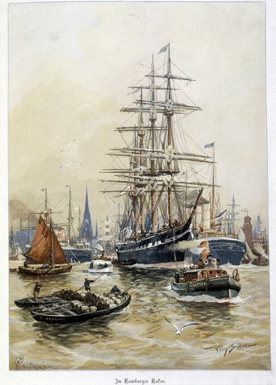 Hamnen i Hamburg på 1800-talet av Unknown artist