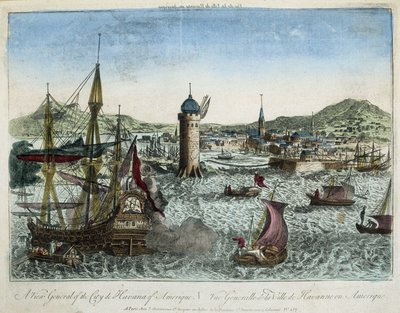 Hamnen i Havanna och den omgivande navigeringen - gravyr av Unknown artist