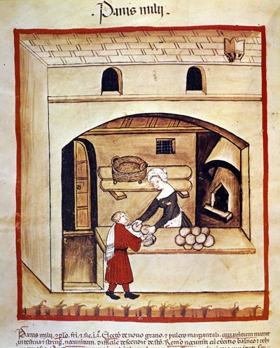 Beredning av bröd med hirs. Belysning från mjölkning av medicin och diet "" Tacuinum sanitatis"" av Unknown artist