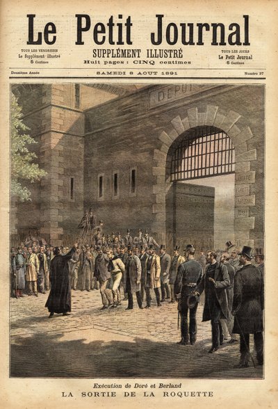 Frisläppandet av Parisfängelset från raketen den 27 juli 1891, brottslingarna Dore och Berland dömde till döden. Gravyr av" Henri Meyer i "" Le petit journal"" 1891-08-08. Selvas samling. av Unknown artist