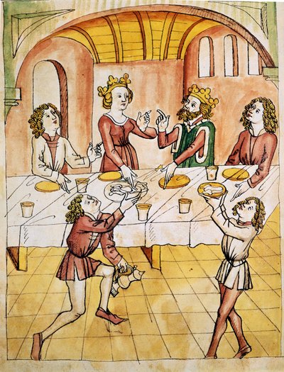 Rummet med de hundra borden. Faksimil från 1700-talet efter Perceval av Wolfram von Eschenbach av Unknown artist