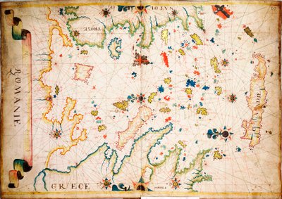 Denna typ av tidiga sjökort i pergament härstammar från Medelhavsområdet på 1200-talet. ca 1610 (manuskript) av Unknown artist