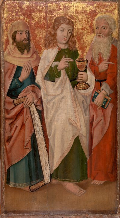 Tre apostlar med korsklippare, kalk och bok av Unknown artist