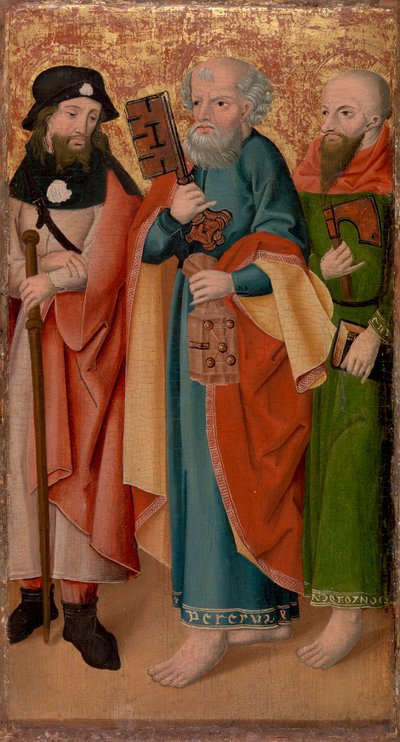 Tre apostlar med käpp, nyckel och yxa av Unknown artist
