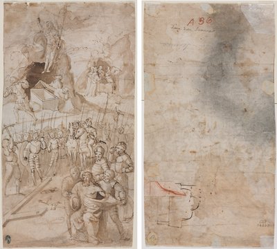 Tre scener från Kristi passion (recto) Arkitektonisk skiss (verso) av Unknown artist