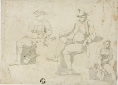 Tre skisser av sittande figurer av Unknown artist
