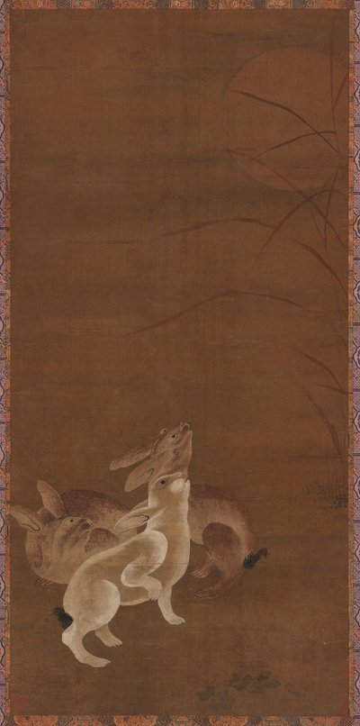 Tre harar tittar på månen av Unknown artist
