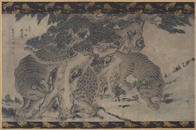 Tigrar och leopard som frossar av Unknown artist