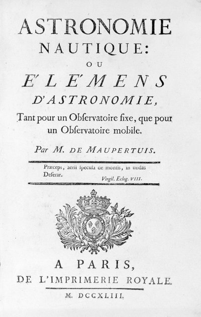 Titelsidan för Nautical Astronomy: eller Elemens (Elements) of Astronomy av M. de Maupertuis (Pierre-Louis Moreau de) (1698 - 1759). 1743. av Unknown artist