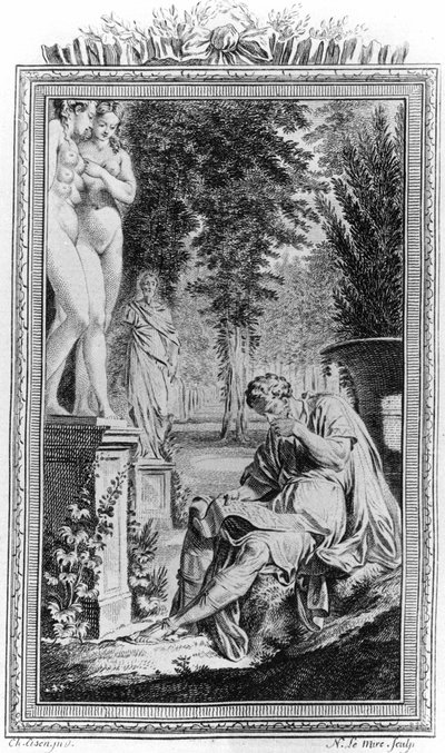 Titus Lucretius Carus (Lucrece) Romersk filosof och poet i "De Rerum Natura", gravyr från 1700-talet. av Unknown artist