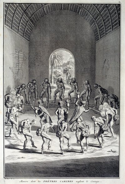Traditionell dans: Riter i Karibs dans av mod, Västindien (Centralamerika). Gravyr av 1700-talet. Chartres, Museum of Fine Arts av Unknown artist