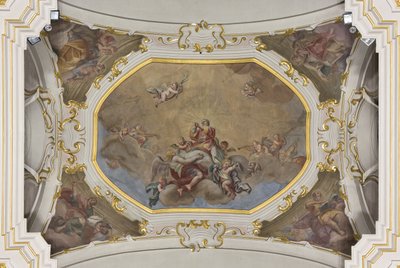 Trinity och Saint Stephen in Glory med de fyra evangelisterna av Unknown artist