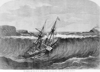 Tsunamin 1867. Jordbävningen i Saint Thomas orsakade de stora vågorna som träffade linjefartyget "La Plata" 1867. av Unknown artist