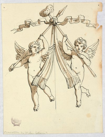 Två änglar med lans och helig svamp av Unknown artist