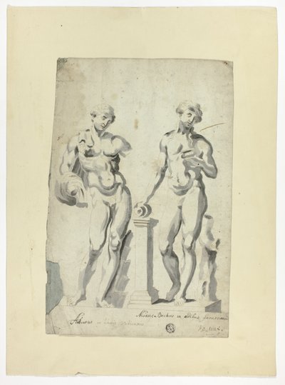 Två skulpturer: Antinous i Vatikanens trädgårdar och Nisaus Bacchus i Farnesepalatset av Unknown artist