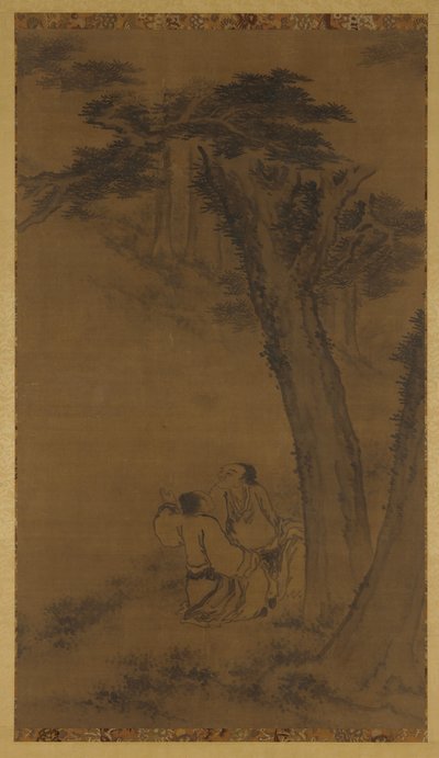 Två figurer på en sluttning under träd av Unknown artist