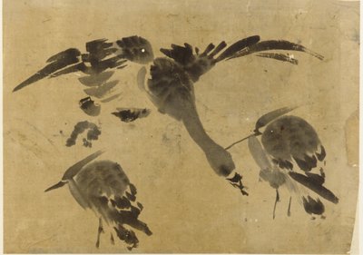 Två hägrar och en gås av Unknown artist