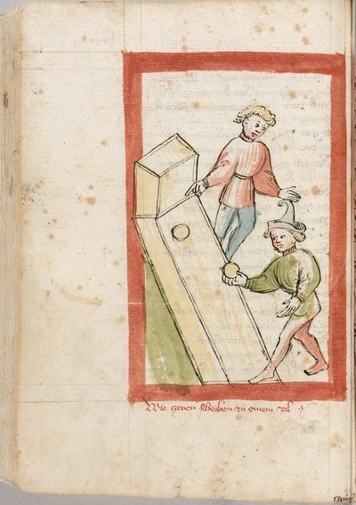 Två män bowlar. Ur "" Der Renner"" av Hugo von Trimberg, Anonym. Akvarell på pergament av Unknown artist