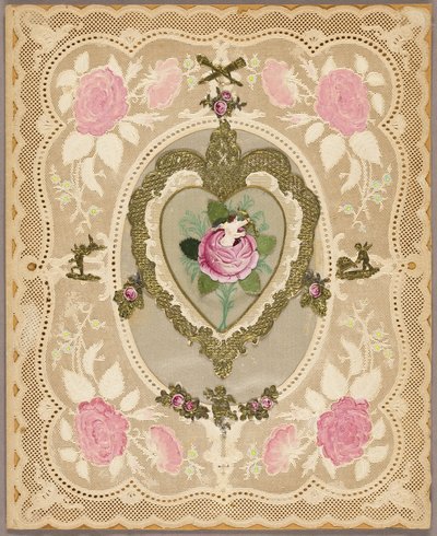Valentin utan titel (rosa blommor och putti) av Unknown artist