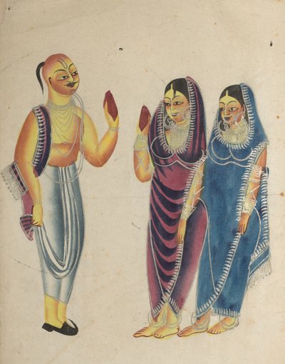 Vaishnava devotee med två kvinnor av Unknown artist