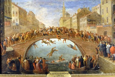 Venedig, spelet om bron. Anonym målning. 1700-talet. Privat Coll. av Unknown artist