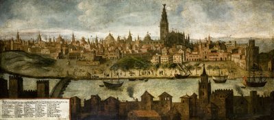 Utsikt över Hispalis (Sevilla), Anonym. Olja på duk, storlek: 108x242 av Unknown artist