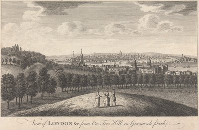 Utsikt över London och kyrkan från One Tree Hill i Greenwich Park av Unknown artist