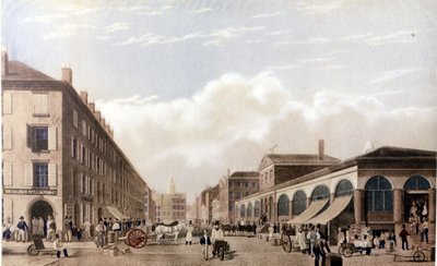 Utsikt över New York: Marknad på Fulton Street. SD litografi kring mitten av 1800-talet. av Unknown artist