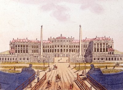 Vy över slottet Schönbrunn, tidigare residens för den österrikiska kejserliga familjen, Wien, Österrike, gravyr från 1820 av Unknown artist
