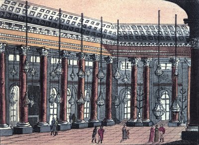 Utsikt över en ceremoniell sal av Schönbrunn slott, tidigare residens för den österrikiska kejserliga familjen, gravyr från 1820 av Unknown artist