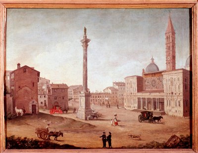Utsikt över basilikan Santa Maria Maggiore (Santa Maria Maggiore) i Rom Anonym akvarell. 1700-talets Rom, Roms museum av Unknown artist