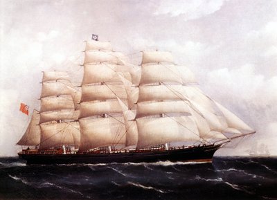 Vy över Cutty Sark, brittisk skeppsmålning från 1800-talet av Unknown artist