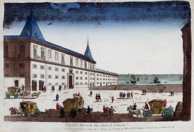 Utsikt över hertigen av Aveiros hus i Lissabon, Portugal. 1700-talsgravyr. av Unknown artist