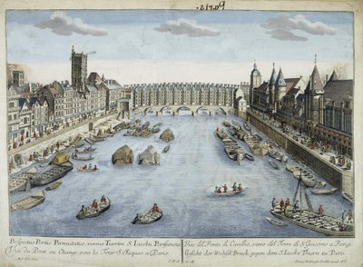 Utsikt över Pont au Change och St Jacques Tower i Paris av Unknown artist