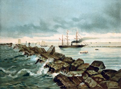 Utsikt över Suezkanalen invigs den 17/09/1869. Kromolitografi av 1800-talet av Unknown artist