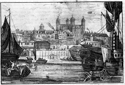 Vy över Towern i London och Themsen i slutet av 1700-talets gravyr av Unknown artist