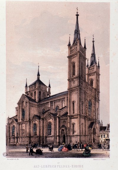 Utsikt över kyrkan Lerchenfelder i Wien. Österrike Gravyr från 1830 Privat samling av Unknown artist