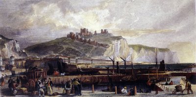 Utsikt över staden Dover och dess höga vita kritklippor i England. 1850. av Unknown artist