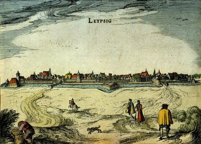 Utsikt över staden Leipzig i Tyskland. 1700-talsgravyr av Unknown artist
