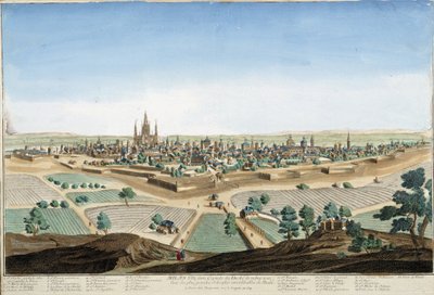 Utsikt över staden Milano, Italien med katedralen och befästningarna. Gravyr av 1700-talet. av Unknown artist