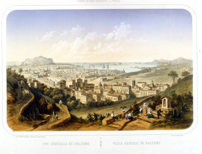 Utsikt över staden Palermo (Palermo). 1850. Gravyr från 1860 av Unknown artist