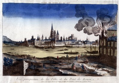 Utsikt över staden Rouen, dess hamn och bron över Seine i slutet av 1700-talet. av Unknown artist
