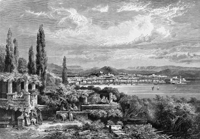 Vy över staden Trieste (under den österrikiska perioden), gravyr från 1885 av Unknown artist