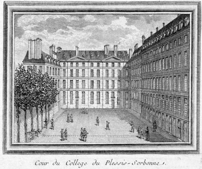 Utsikt över hovet vid kollegiet i Plessis Sorbonne (Paris), grundat 1323 av Geoffroy du Plessis Balisson, som användes 1848 och 1849 av ENA. Gravyr bevarad på Musee Carnavalet. av Unknown artist