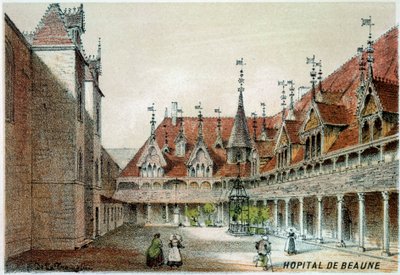 Utsikt över innergården till Hospices de Beaune av Unknown artist