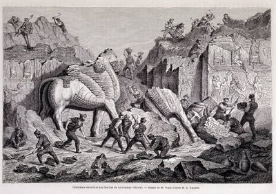Utsikt över utgrävningarna av Khorsabad (Khunsabad) (Nineveh) - i "" Jorden runt"" 2:a veckan 1861. av Unknown artist