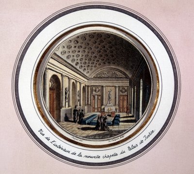 Vy över det inre av Sainte Chapelle de Paris - gravyr av Unknown artist